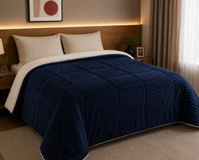 Cobredom Casal 220X240 Sherpa Dupla Face Canelado Texfine Marinho