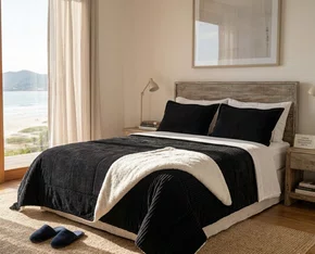 Cobredom Casal 220X240 Sherpa Dupla Face Canelado Texfine Preto