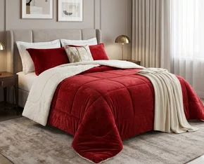 Cobredom Casal 220X240 Sherpa Dupla Face Texfine Vermelho