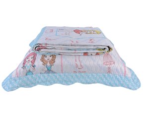 Cobre Leito  Solteiro Infantil Em Matelassê Com 2 Peças  Kiss Home  Branco Estampado