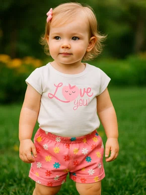 Conjunto Blusa e Shorts Feminino Bebê 26848 Brandili Off White e Rosa