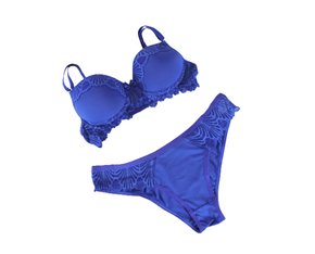 Conjunto Calcinha E Sutiã Detalhe Renda 2201106 Glamour Azul Royal