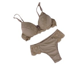 Conjunto Calcinha E Sutiã Detalhe Renda 2201107 Glamour Cappuccino