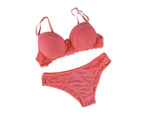 Conjunto Calcinha E Sutiã Detalhe Renda 2201106 Glamour Coral