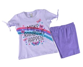 Conjunto Curto Feminino Infantil Blusa e Shorts Estampa Arco-íris  676 Baby Couture Lilás E Roxo