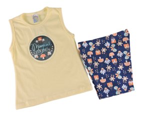 Conjunto Curto Feminino Infantil Regata E Shorts 675 Baby Couture Amarelo E Marinho