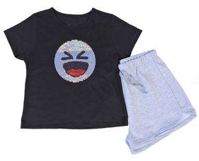 Conjunto Curto Feminino Juvenil Detalhe Aplique 35138 Young Class Preto E Mecla