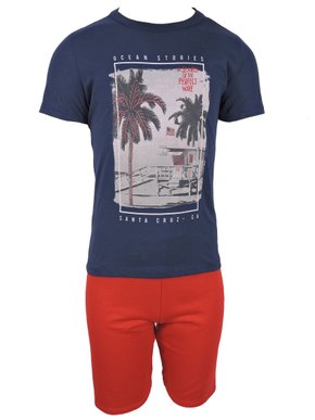 Conjunto Curto Masculino Infantil Com Estampa 1000101403 Malwee Kids Marinho E Vermelho