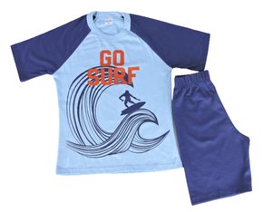 Conjunto Curto Masculino Infantil Com Estampa Go Surf  729 Tacadu Azul