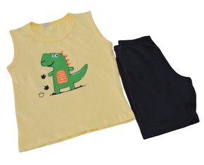 Conjunto Curto Masculino Infantil Com Estampa Dc Têxtil Amarelo e Preto