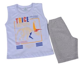 Conjunto Curto Masculino Infantil Com Estampa Dc Têxtil Branco e Cinza