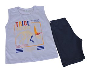 Conjunto Curto Masculino Infantil Com Estampa Dc Têxtil Branco e Marinho