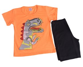 Conjunto Curto Masculino Infantil Com Estampa Dc Têxtil Laranja e Preto