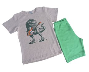 Conjunto Curto Masculino Infantil Com Estampa Dc Têxtil Mescla e Verde