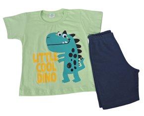 Conjunto Curto Masculino Infantil Com Estampa Dc Têxtil Verde e Marinho
