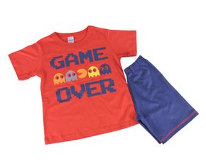 Conjunto Curto Masculino Infantil  Estampa Game Over 727 Tacadu Vermelho E Azul