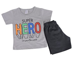 Conjunto Curto Masculino Infantil Estampa Hero 722 Tacadu Cinza E Preto