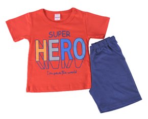 Conjunto Curto Masculino Infantil Estampa Hero 722 Tacadu Vermelho E Azul