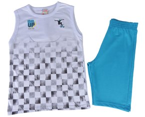 Conjunto Curto Masculino Infantil Regata E Bermuda Com Estampa Skatista 35303 Brandili Branco E Azul