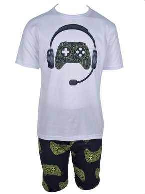 Conjunto Curto Masculino Infantil Com Estampa Game 111898 Kyly Branco E Marinho