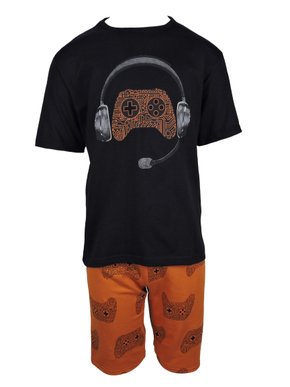 Conjunto Curto Masculino Juvenil Com Estampa Game 111898 Kyly Preto e Ocre