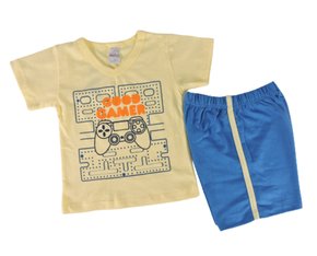 Conjunto Curto Unissex Infantil Com Estampa 725 Tacadu Amarelo e Azul