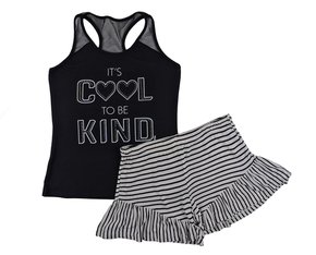 Conjunto Feminino Infantil 10-16 Blusa Regata e Shorts Listrado 10312808 Marisol Preto e Creme