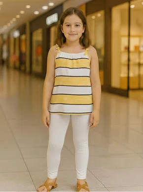 Conjunto Feminino Infantil 4-8 Blusa de Alça Listrada e Calça 1000047677 Carinhoso Amarelo e Branco