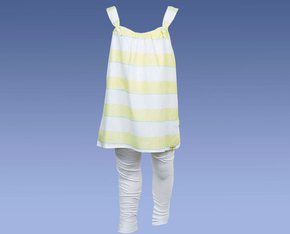 Conjunto Feminino Infantil 4-8 Blusa de Alça Listrada e Calça 1000047677 Carinhoso Amarelo e Branco