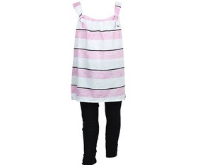 Conjunto Feminino Infantil 4-8 Blusa de Alça Listrada e Calça 1000047677 Carinhoso Rosa e Preto