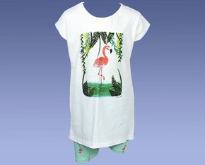 Conjunto Feminino Infantil 4-6 Blusa Manga Curta e Bermuda Ciclista 10312908 Marisol Marfim e Verde Água