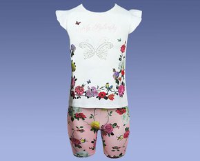 Conjunto Infantil Feminino Menina 4-8 Blusa Manga Curta e Bermuda Ciclista Estampa Borboletas 10312923 Marisol Creme e Rosa