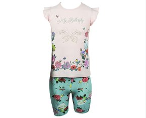 Conjunto Feminino Infantil 4-8 Blusa Manga Curta e Bermuda Estampa Borboleta 10312923 Marisol Rosa e Verde
