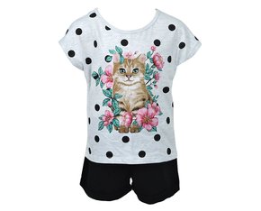 Conjunto Feminino Infantil Manga Curta Blusa-Short Tamanho 4-8 109865 Kyly Branco e Preto