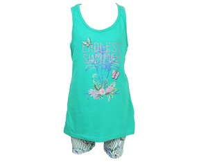 Conjunto Infantil Feminino 4-8 Blusa Regata e Bermuda Ciclista Estampa Borboletas 10312794 Marisol Verde Água e Branco