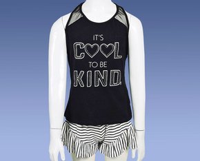 Conjunto Feminino Infantil 4-8 Blusa Regata e Shorts Listrado 10312808 Marisol Preto e Creme