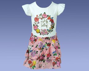 Conjunto Infantil Feminino Menina 4-8 Body Manga Curta e Saia Estampa Floral 10312920 Marisol Creme e Rosa