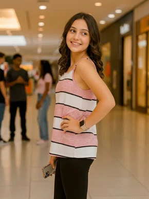 Conjunto Feminino Juvenil 10-16 Blusa de Alça Listrada e Calça 1000047677 Carinhoso Rosa e Preto
