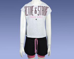 Conjunto Feminino Juvenil Manga Curta Blusa-Bermuda Tamanho 10-16 109990 Kyly Cinza e Preto