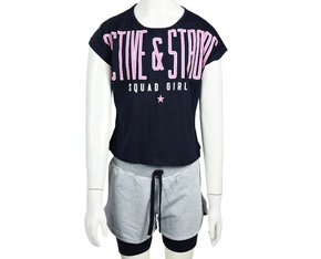 Conjunto Feminino Juvenil Manga Curta Blusa-Bermuda Tamanho10-16 109990 Kyly Marinho e Cinza