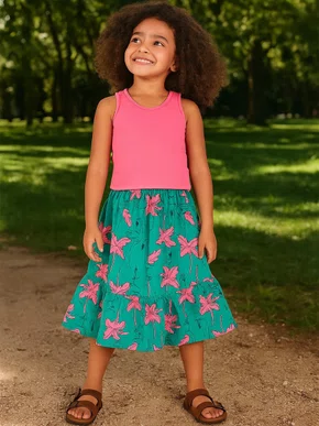 Conjunto Feminino Juvenil 10/16  Flamingos 1001046 Kyly Rosa e Verde