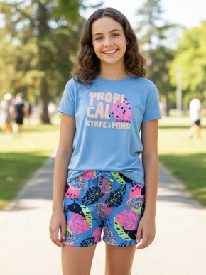 Conjunto Feminino Juvenil 12/16 Tropical 1000130348 Malwee Azul