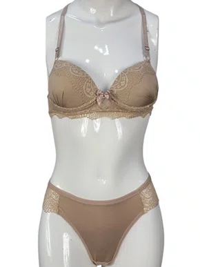 Conjunto Femino Adulto Calcinha E Sutiã Detalhe Renda 2201105 Glamour Bege