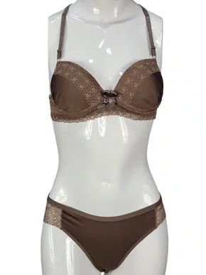 Conjunto Femino Adulto Calcinha E Sutiã Detalhe Renda 2201105 Glamour Chocolate