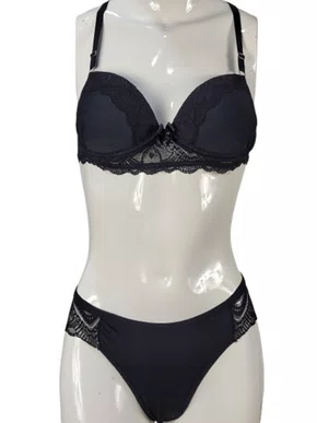 Conjunto Femino Adulto Calcinha E Sutiã Detalhe Renda 2201105 Glamour Preto