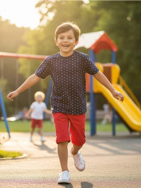 Conjunto De Camiseta e Bermuda Masculino Juvenil 10/16  10312720 Marisol Marinho e Vermelho
