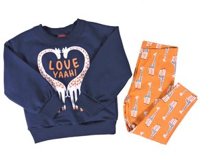 Conjunto Longo Feminino Infantil 1-3 Blusa E Legging Detalhe Girafa E Love 207651 Kyly Marinho E Mostarda