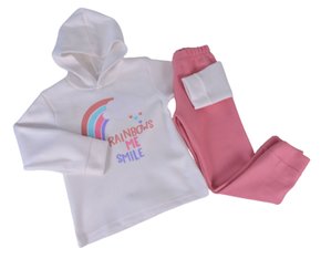 Conjunto Longo Feminino Infantil Com Capuz 863 Tacadu Branco E Rosa