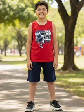 Conjunto Masculino Infantil 4/8 1000130418 Malwee Vermelho e Marinho