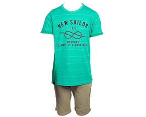 Conjunto Masculino Infantil  4-8  1000048006 Carinhoso Verde e Areia